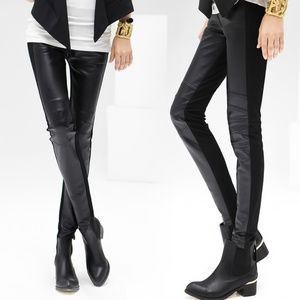 Faux Leather Half Fabric Structured Skinny Pants S